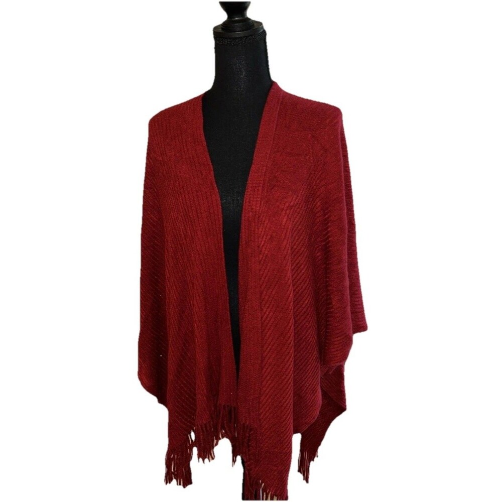 Croft & Barrow 100% Acrylic Open Red One Size Fringed Hem Shawl Wrap